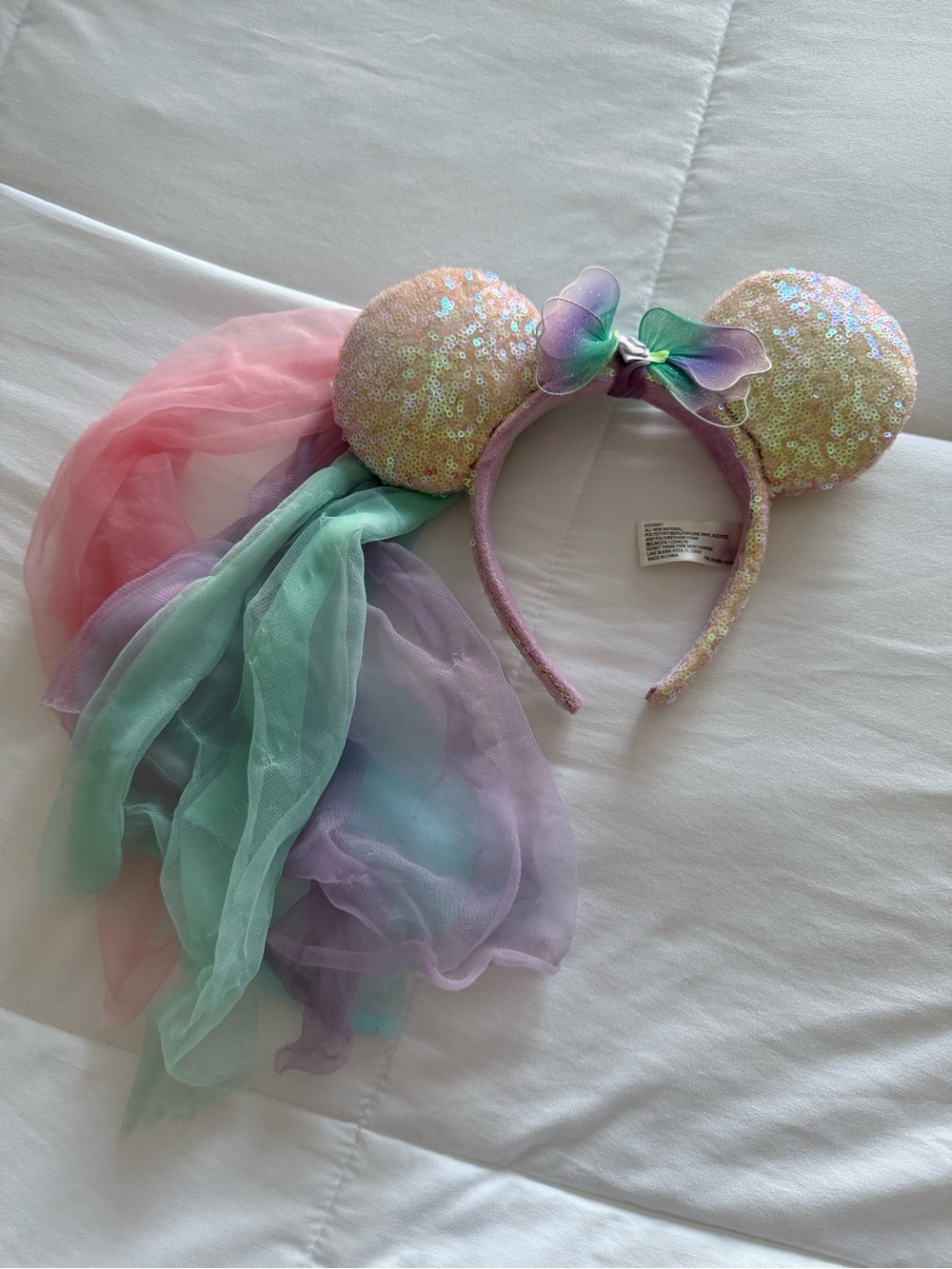 Disney Parks Sequin Pastel Kids Minnie Ears With Butterfly and Veil